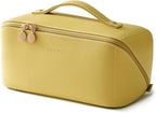 EACHY Travel Makeup Bag, Large Capacity Cosmetic Bag for Women, Waterproof PU Leather, Flat Open Portable Toiletry Bag for Skincare, Brushes & Travel Essentials