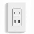 ELEGRP USB Wall Outlet, 42W Fast Charge & Power Delivery 4-Ports USB Charger, Wall Outlet with 4 USB Ports, UL/CUL Listed, Wall Plate Included, 1 Pack, Matte White