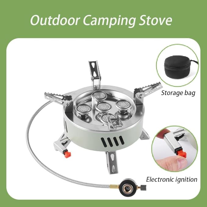 Camping Stove, Portable Lightweight Backpacking Stove with EVA Bag and Piezo Ignition, Foldable 3 in 1 Gas Stove Burner for Outdoor Picnic Cooking and Hiking (Large)