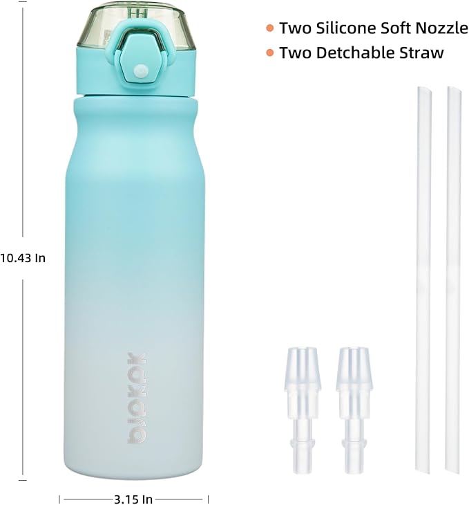 BJPKPK Insulated Water Bottle 25oz Stainless Steel Water Bottles With Straw And Carry Handle Double Wall Metal Thermo,Sea Salt