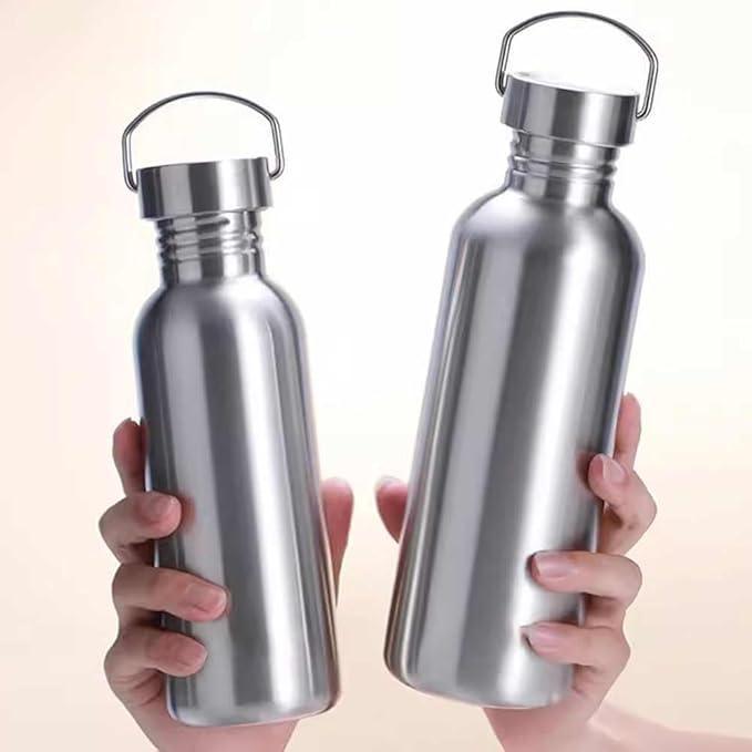 Stainless Steel Water Bottle Single Wall Metal Bottle Large Camping Water Cup with Handle Wide Mouth Leak Proof Lightweight Sports Kettle Cup (34 oz)
