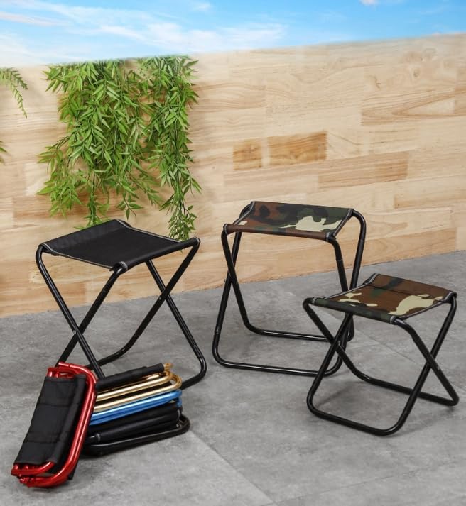 Portable Folding Camping Stool, Lightweight Aluminum Frame, Black Oxford Fabric, 10.2 x 10.2 x 11 inches