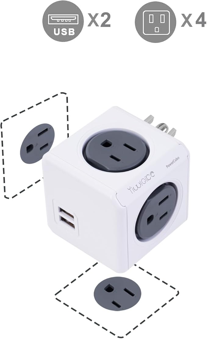Surge Protector Power Board, 4 - Outlet Extender Multi - Plug Socket with 2 USB Charging Ports, 175 Joules Protection, Suitable for Homes, Offices, ETL - Certified (red)