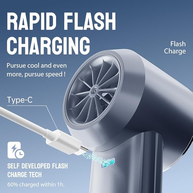 Mini Turbo Jet Fan: Portable Small Pocket Handheld Personal Rechargeable Battery Operated USB Charger Keeping Cool In Hot Weather For Travel Beach (Gray)