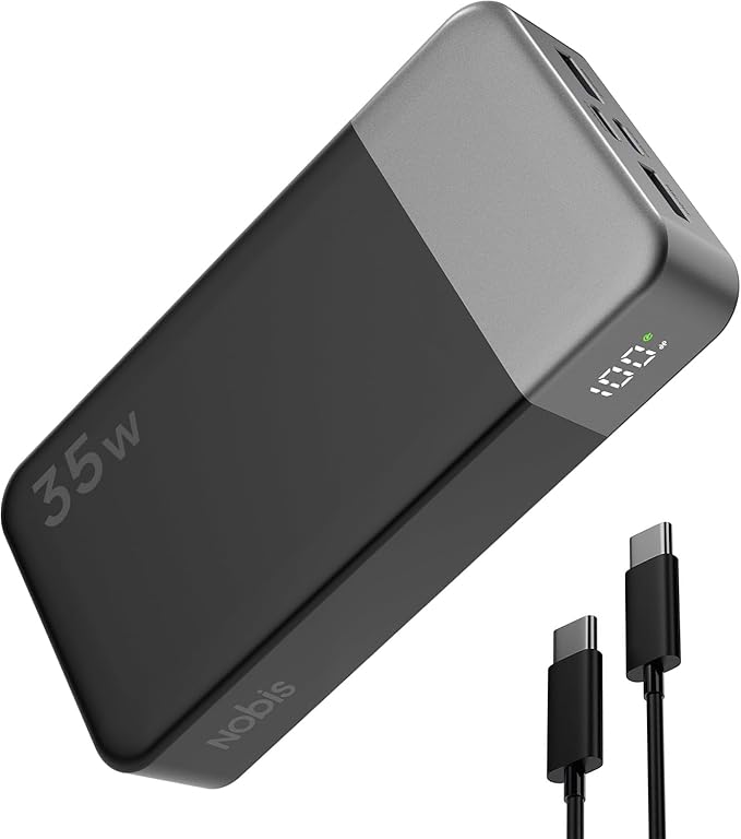 NOBIS Portable Charger, 20000mAh Power Bank, 35W Power Bank Fast Charging, Battery Pack with C to C Cable, Battery Bank with Digital Display for Phone Android etc