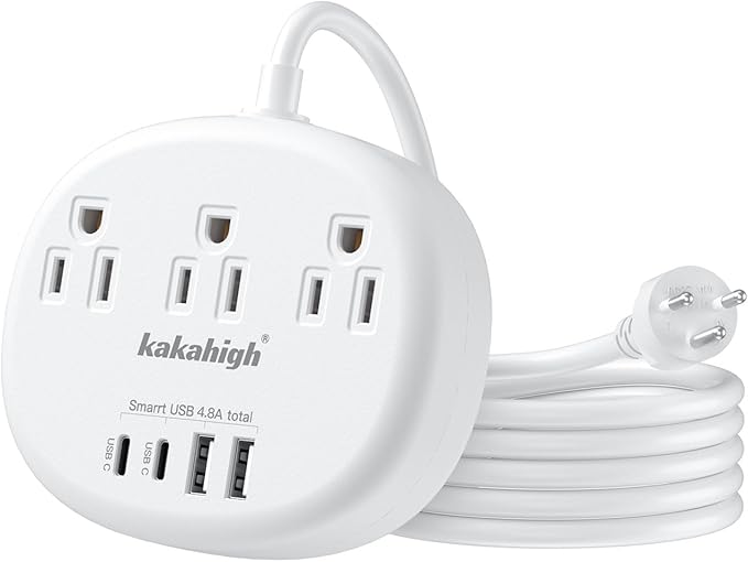 Thailand Power Adapter, Thailand Plug Adapter with 3 American Outlets 4 USB Ports (2 USB-C) Total 24W, Type O Plug Adapter for USA to Thailand, 4FT