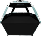 WhiteFang Deluxe Pop Up Beach Tent Sun Shade Shelter for 3-4/5-6 Person, UV Protection, Extendable Floor with 3 Ventilating Windows Plus Carrying Bag, Stakes, and Guy Lines