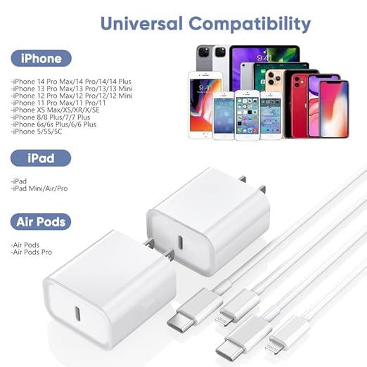 Fast Charger iPhone,10FT iPhone Charger,Long 10Feet Fast Apple Charger USB C to Lightning Cable Cord 2Pack Type C Wall Charger Box Block Plug for iPhone 14/14 Pro Max/14 Plus/13/13 Mini/12/11/X/XR/SE