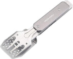 ROXON 4 in 1 Mini Folding BBQ Barbecue Combo Tool Set with Spatula, Fork, Tongs and Bottle Opener for Hiking Camping (Grey)