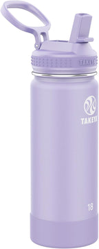 Takeya Actives Water Bottle with Straw Lid - Insulated Stainless Steel Water Bottle with Straw Lid - Dishwasher Safe Bottle & Lid - Durable Water Bottle with Easy Carry Lid - 18 oz, Lavender Fields