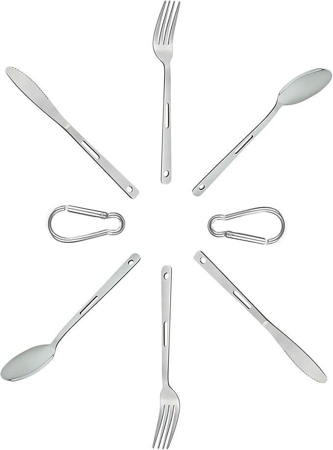 2 set Camping utensil and silverware of ultra light 4 in 1 camping utensil set of spoon fork knife combo for 2 persons use for camping,hiking,RV traveling as outdoor cooking and dining