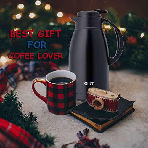 GiNT Stainless Steel Thermal Coffee Carafe, Double Walled Vacuum Water and Beverage Dispenser, 12 Hour Heat Retention, 65 OZ /1.9 Liter Black