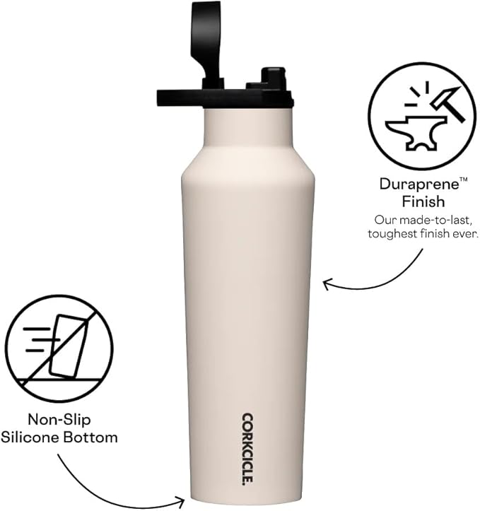 Corkcicle Classic Sport Canteen - Insulated Stainless Steel Water Bottle - Compact & Travel-Friendly - Durable - Dishwasher Safe - BPA Free - Wide Mouth - Non-Slip Silicone Base - 20 oz - Latte