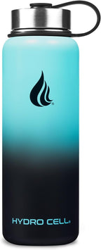 HYDRO CELL Stainless Steel Insulated Water Bottle with Straw - For Cold & Hot Drinks - Metal Vacuum Flask with Screw Cap and Modern Leakproof Sport Thermos for Adults (Teal/Black 40oz)