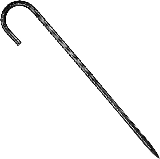VEVOR Rebar Stakes, 16-Inch, Heavy-Duty 0.4 in Diameter J Hook, Galvanized Steel Ground Anchors with Chisel Point End & Rust-Resistant Coating, for Gardening Support, Fence, Camping Tents (24-Pack)