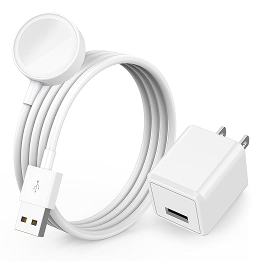 Apple Watch Charger, Portable Wireless Magnetic iWatch Charging Cable Cord with USB Wall Charger Block Plug Adapter Compatible with Apple Watch Series 9,8,7,Se,6,5,4,3,2,1 (1M/3.3FT)