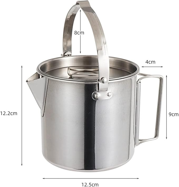 Outdoor Stainless Steel Kettle ，1.2L Mountaineering Camping Teapot， Portable Hanging Pot Cookware Coffee Pot Picnic Pot