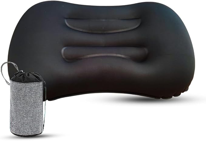 Inflatable Camping Pillow - Compact, Comfortable & Portable Travel Pillow forBackpacking, Hiking, and Qutdoor Adventures (Black)