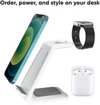 3-in-1 Magnetic Wireless Charger – Fast Charging Dock for iPhone, Apple Watch & AirPods – Foldable Stand with USB-C Cable (White)