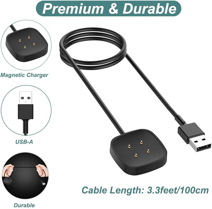 Charger for Fitbit Sense/Sense 2/Versa 3/Versa 4, Replacement Charging Cable Cord Magnetic Dock Stand for Fitbit Sense 1/2, Versa 3/4 Smartwatch