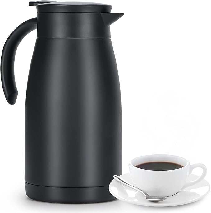 34 Oz Thermal Coffee Carafe, Stainless Steel Insulated Vacuum Coffee Carafes For Keeping Hot, 1 Liter Tea, Water, and Coffee Beverage Dispenser(Black)