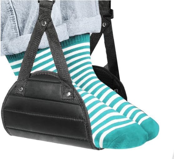 Upgraded Airplane Footrest Hammock, Hard Support Ergonomic Travel Foot Stool, Foldable Portable Foot Rest for Flight Train Office Home Relieve Leg Fatigue