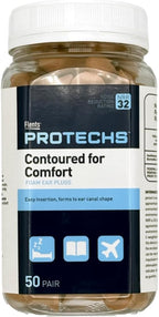 Flents Protechs Disposable Foam Ear Plugs, Contoured for Comfort, Ideal for Work, Loud Noise, Heavy Machinery, Construction, Studying, Shooting & Traveling, NRR 32, Beige, Easy to Use, 50 Pair