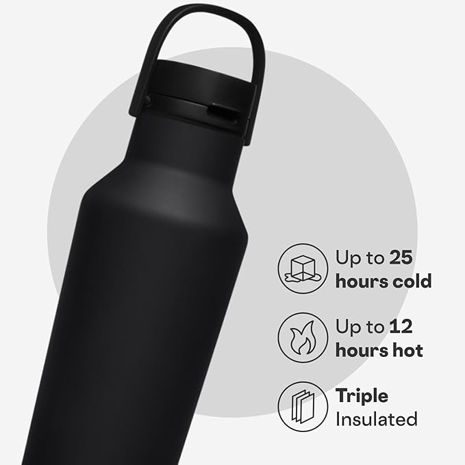Corkcicle Sport Canteen - Keeps Drinks Cold 25 Hours - Stainless Steel Water Bottle - Triple-Insulated - Spill-Proof - Summer Drinkware Gift - Keeps Drinks Ice Cold - 20 oz - Matte Black