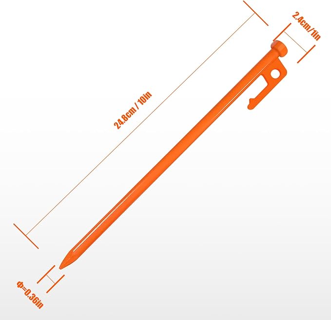 Eurmax USA 10 inch Multiuse Heavy Duty Steel Tent Stakes Tarp Pegs Camping Stakes for Outdoor Camping Canopy and tarp with 4 Ropes 10FT Length,8pcs(Orange)