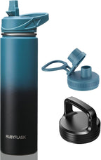 24oz Insulated Water Bottle with Straw, Stainless Steel Metal Vacuum Water Flask, Large Thermal Water bottle with Leakproof 3 Lids for Travel, Camping, Gym Sports Indigo Black