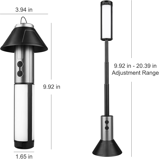 Rechargeable 3000mAh Camping Light with Stand 10w Max Power, Cordless Work Light with 3 LED Lamp Heads, Emergency Flashlight with Detachable Tripod, Black