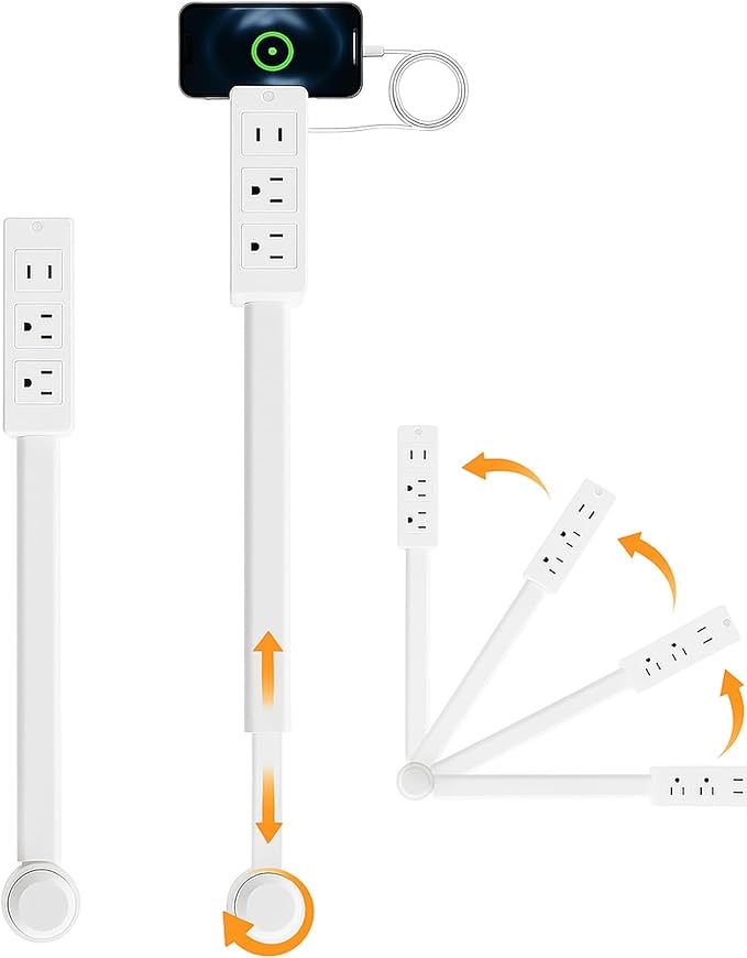 Electrical Outlet Extender Features USB-A,USB-C,2 AC Outlets,Wall Power Socket Expander Stick,Extendable Rotating Electric Outlet Plug Adapter Nightstands,Sofa,Desks and More Hard to Reach Space (B01)