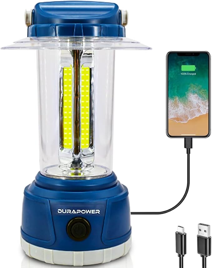 Durapower LED Camping Lantern Rechargeable, Bright 2000 Lumen, 5 Modes, 4000 mAh Power Bank, IP44 Waterproof Lantern for Hurricane, Emergency, Power Outages, Home