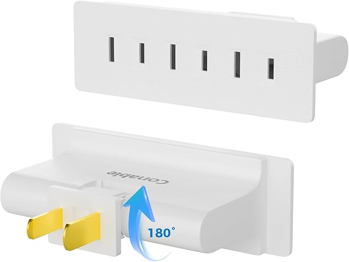 3 Outlets 2 Prong Polarized Lateral Swivel Wall Tap Adapter, 180 Degree Swivel Wall Tap, 2-Prong to 2-Prong Triple Outlet Converter, Wall Tap, Travel Essentials, Polarized, ETL Listed, 2 Pack
