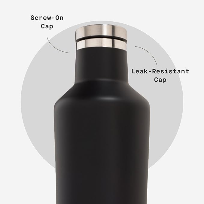 Corkcicle Classic Canteen Insulated Water Bottle - Stainless Steel Reusable Tumbler - Triple Insulated - Keeps Drinks Cold 25 Hours or Hot 12 Hours - Cupholder Friendly - Matte Black - 16 oz