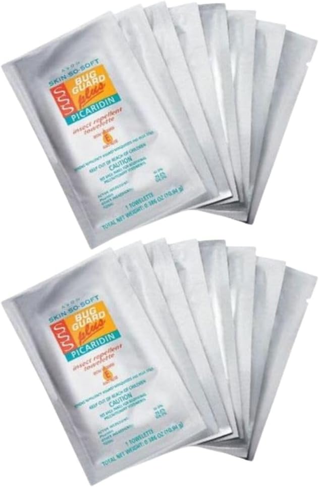 Avon Skin So Soft Bug Guard Plus Picaridin Towelettes - DEET-Free, Oil-Free, Resealable Bag with 16 Packets - Protection Against Mosquitoes, Deer Ticks, Gnats, No-Seeums, Sand Flies, and Biting Midges