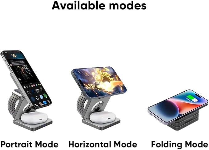LUNOX 3-in-1 Wireless Charger for iPhone - Apple Watch & AirPods - Foldable Magnetic Fast Charging Dock - Black - White
