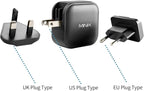 MINIX 66W Turbo 3-Port GaN Wall Charger 2 x USB-C Fast Charging Adapter, 1 x USB-A Quick Charge 3.0, Compatible with MacBook Pro Air, iPad Pro, iPhone 16/15/13/12/11, Galaxy S9 S8 and More (NEO P1)