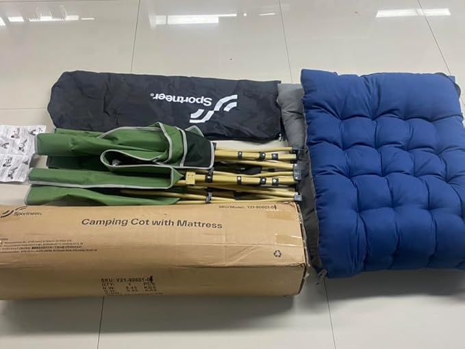 Sportneer Camping Cot: 1200D Double Layer Oxford Camping Cots for Adults - Heavy-Duty Foldable Cots for Camping Travel Tent Day Outdoor & Home Guest, Camping Cots with Mattress Carry Bag & 2 Pockets
