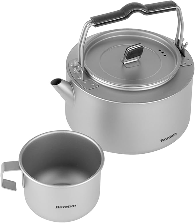 Camping Kettle Titanium Camp Tea Coffee Pot Portable Lightweight Tea Kettle Teapot Fast Heating Campfire Kettle for Stove Top, Boiling Water, Outdoor, Hiking, Camping, Picnic, Traveling