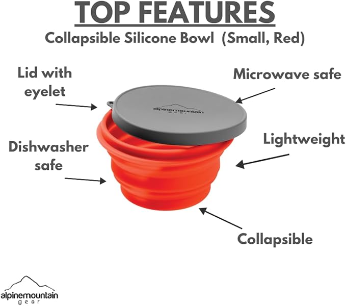 Collapsible Silicone Bowl with Lid for Camping and Backpacking - Camping Dishware Gear Essentials in Small/Red (Made by Caddis Sports)
