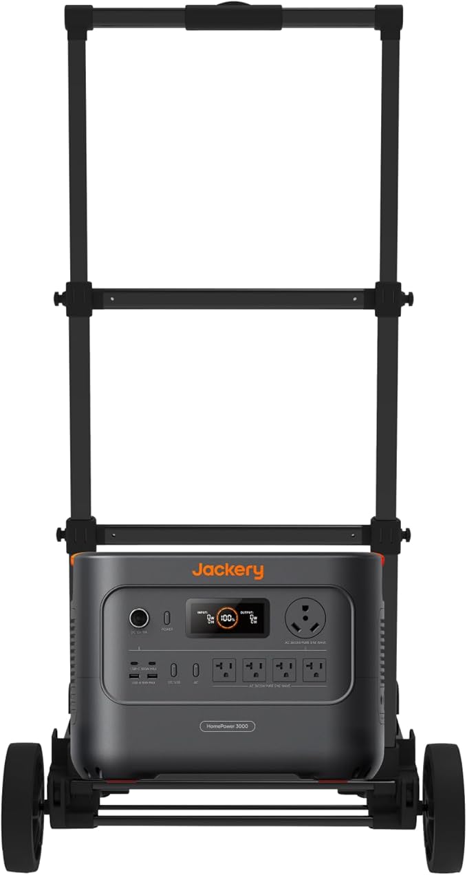 Jackery HomePower 3000 Portable Power Station with Hand Truck, 3600W (Surge 7200W) Output, 3072Wh LFP Battery Solar Generator, Essential Backup for Home Use, Power Outage, RV, Emergencies