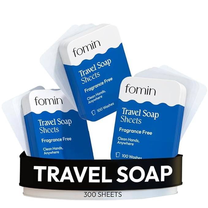FOMIN - Antibacterial Paper Soap Sheets Tin for Traveling - (300 Sheets) Unscented - Portable Travel Hand Soap Sheets, Dissolvable Mini Camping Hand Soap for Hand Washing