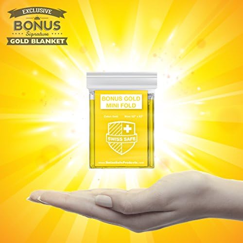 Swiss Safe 4 Pack Mylar Emergency Blankets for Survival - Compact & Insulated for Cold Weather - Designed for NASA, Outdoor, Running, Camping, Survival, First Aid Car Kit - Black & Gold, 4 Pack