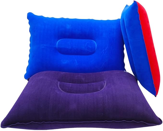 3 Pack Ultralight Inflatable Pillow Small Squared Flocked Fabric Air Pillow Beach Pillow for Camping,Napping,Desk Rest,Hiking,Traveling,Neck Lumbar Support (Royal Blue, Purple, Duotone)