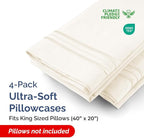 Pillowcases - Ultra Soft Hotel Quality Pillowcase Covers - Comfy, Cozy & Wrinkle Free - Shrinkage and Fade Resistant - Machine Washable Pillow Protectors - (King, Off White, 4 Piece Set)