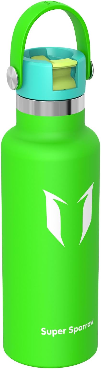 Super Sparrow Insulated Water Bottle - 17 Oz / 25 Oz / 32 Oz - Standard Mouth FlipFlow Flask - BPA Free, Leak Proof Drink Bottle- Ergonomic Straw Water Bottles for Work, Gym, Travel, Sports