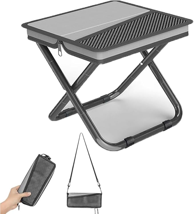 2-in-1 Collapsible Camping Stool & Sling Bag / 220LB Load Capacity Folding Portable Fishing Stool/Collapsible Stool for Camping, Hiking, Fishing, Gardening & Beach Outdoor Activities,Grey