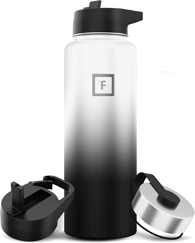 IRON °FLASK Camping & Hiking Hydration Flask with 3 Lids - Stainless Steel, Double Walled & Vacuum Insulated Water Bottle - Leak Proof & BPA Free (Day & Night, Straw - 40 oz)