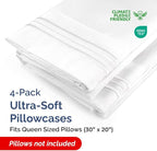 Pillowcases - Ultra Soft Hotel Quality Pillowcase Covers - Comfy, Cozy & Wrinkle Free - Shrinkage and Fade Resistant - Machine Washable Pillow Protectors - (Queen, White, 4 Piece Set)